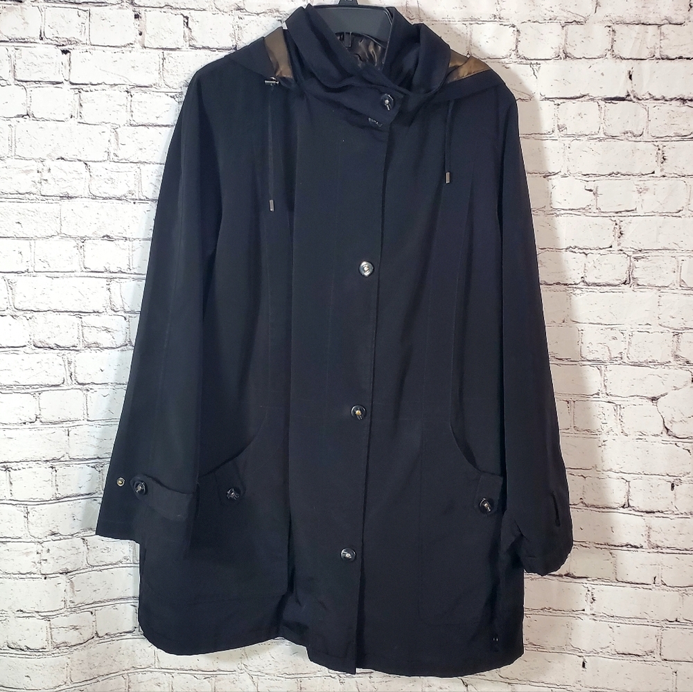 Miss Gallery Black Removable Hood Full Zip Jacket Size 1X Casual Everyday